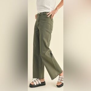 Miou Muse Straight Wide Leg Denim Pants- Faded Olive